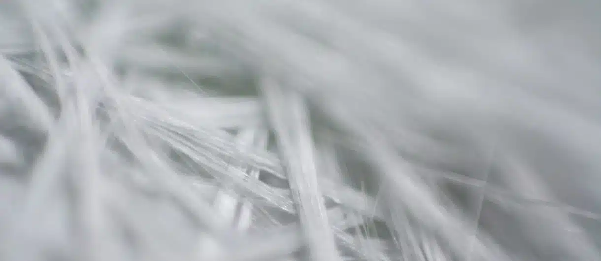 Close-up of fiberglass threads used in E-classified fire-resistant curtains